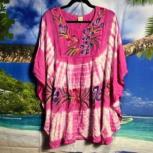 Pink and White Floral Embroidered Swim Coverup